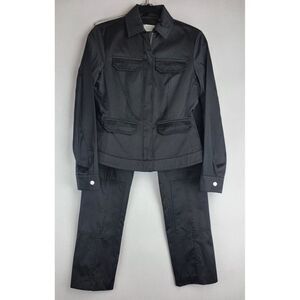 City DKNY Womens Size 4 Black Moto Cotton Poly Blend Jacket Pants Set